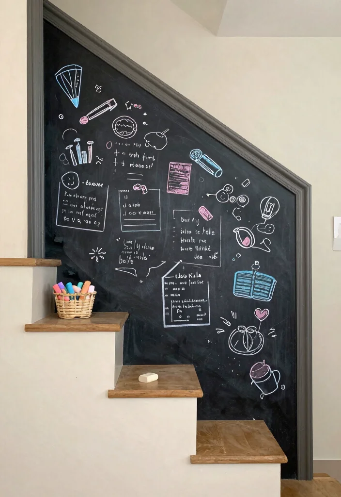12 Stairs Wall Decor Ideas That Turn Hallways Into Gallery Moments 7. Chalkboard Wall for Daily Notes 0