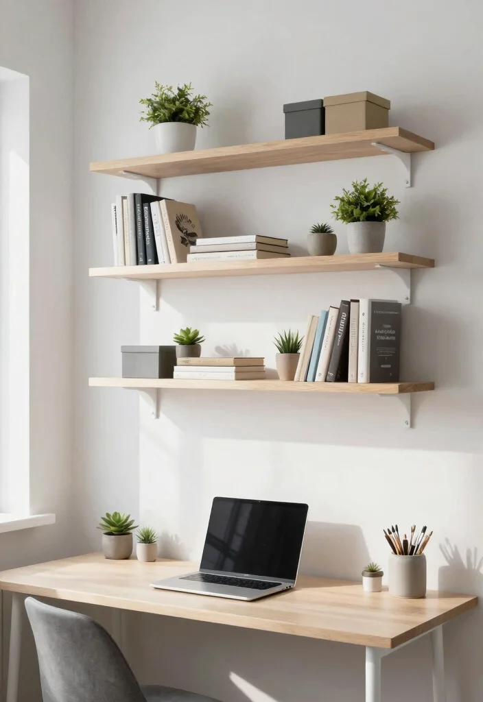 12 Study Wall Decor Ideas That Boost Focus and Style 2 12 Study Wall Decor Ideas That Boost Focus and Style 2. Floating Shelves for Practicality 0