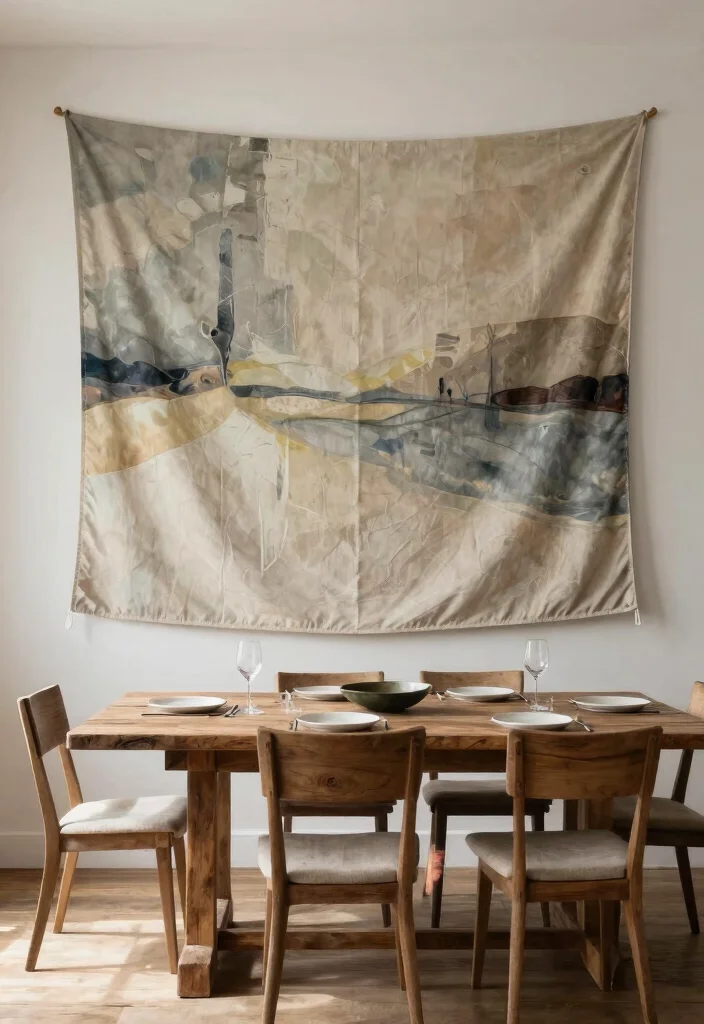 14 Dining Wall Decor Ideas That Anchor the Table Beautifully 11. Elegant Wall Tapestries 0