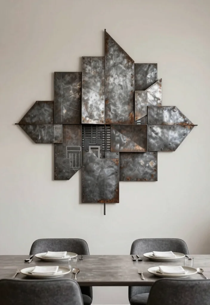 14 Dining Wall Decor Ideas That Anchor the Table Beautifully 12. Industrial Style Metal Art 0