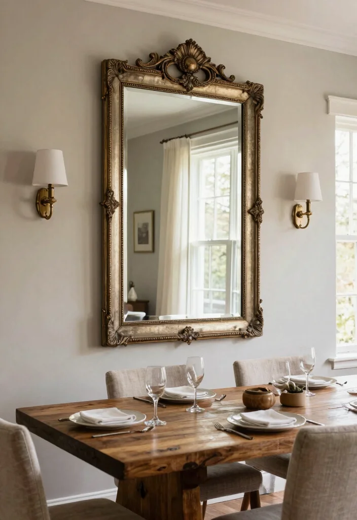 14 Dining Wall Decor Ideas That Anchor the Table Beautifully 5. Large Statement Mirror 0