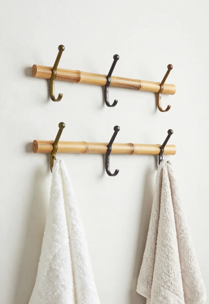 15 Bathroom Wall Decor Ideas That Feel Spa Inspired 12. Decorative Hooks and Racks 0