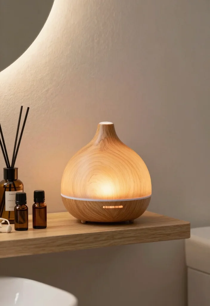 15 Bathroom Wall Decor Ideas That Feel Spa Inspired 15. Aromatherapy Diffusers as Decor 0