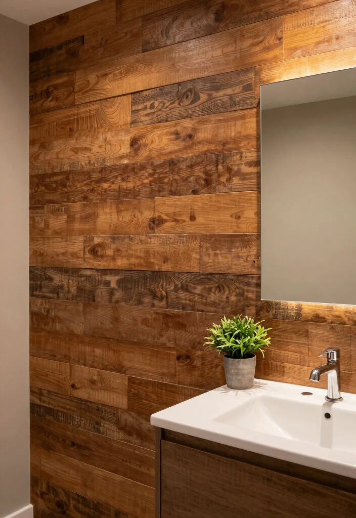 15 Bathroom Wall Decor Ideas That Feel Spa Inspired 2. Reclaimed Wood Panels 0