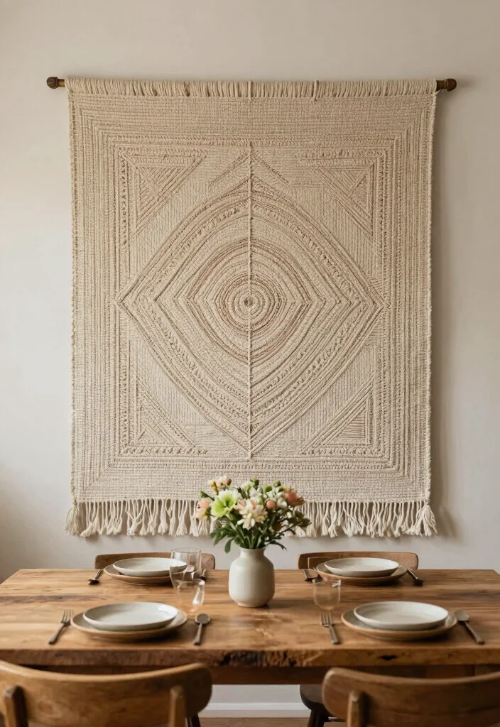 15 Dining Room Wall Decor Ideas That Make Guests Look Twice 3. Woven Wall Hangings 0