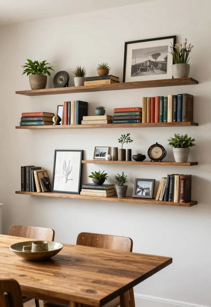 15 Dining Room Wall Decor Ideas That Make Guests Look Twice 5. Artistic Shelves 0