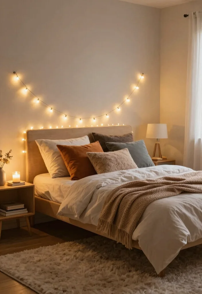 16 Wall Decor Ideas for Bedroom That Change the Whole Mood 10. Creative String Lights 0
