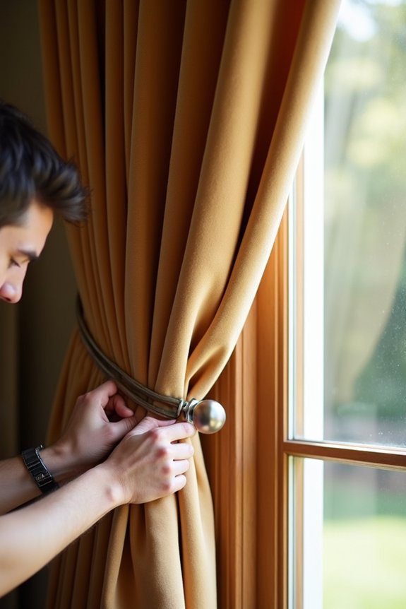 hang curtains position holdbacks evenly