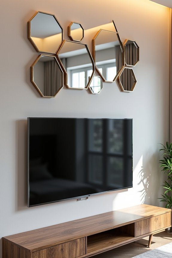 mirror gallery around tv enhances light depth