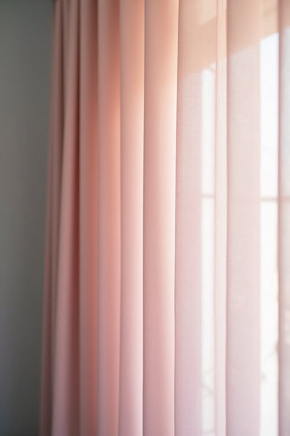 soft blush pink curtains soften gray walls